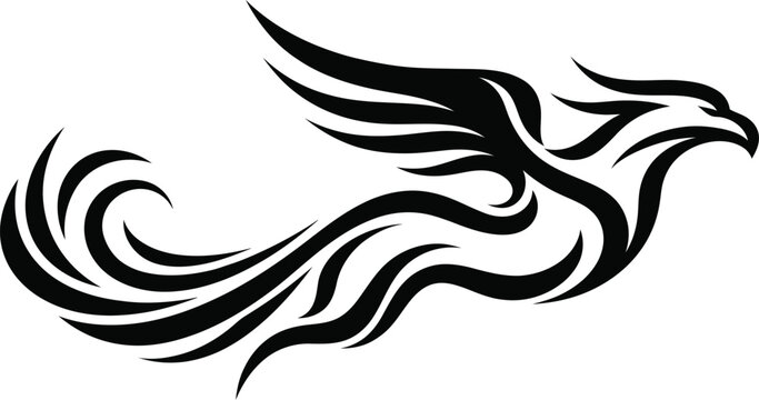 Phoenix bird tribal tattoo vector, mythical firebird logo, black eagle icon