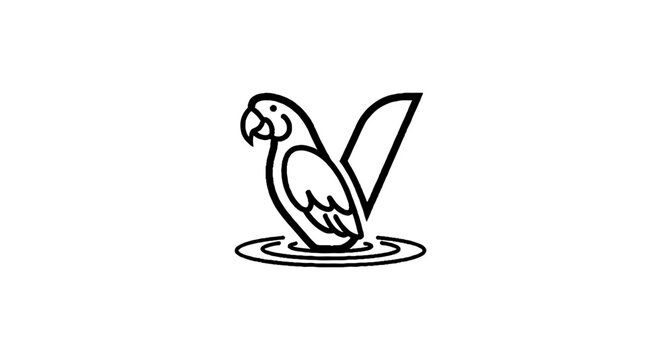 Minimalist parrot illustration with water reflection effect.