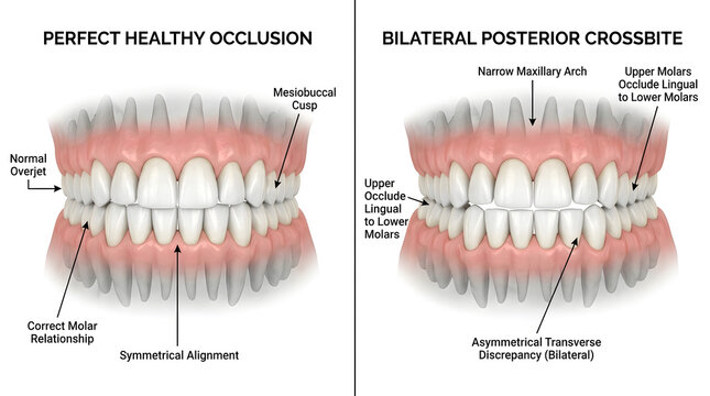 Dental comparison of healthy occlusion and posterior crossbite