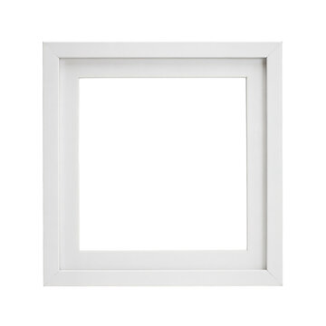 A square white wooden shadow box frame with a deep inner mount, isolated on a white background, for displaying three-dimensional