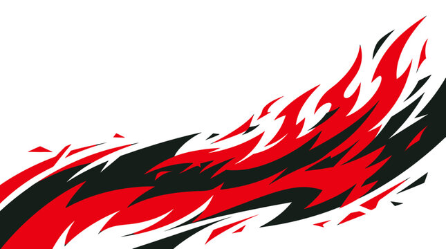 Red and black dynamic racing flame graphic design.