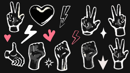 Fototapeta premium Illustrated Hand Signals And Symbolic Gestures White Vector Graphics