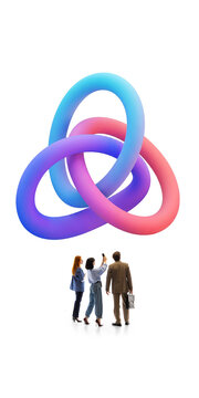 Business team exploring colorful interconnected loops. Concept of stakeholder integration, corporate networks, cross-team collaboration, digital transformation and organizational synergy.
