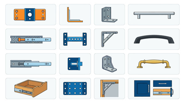 Various metal hardware pieces.