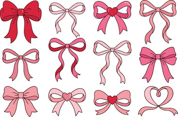 Obraz premium Pink Ribbon Bow Collection Decorative Valentine Vector Illustration