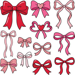 Obraz premium Pink Ribbon Bow Collection Decorative Valentine Vector Illustration