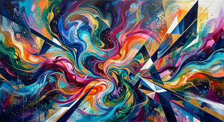 Fototapeta premium artwork featuring a dynamic blend of vibrant colors and fluid shapes