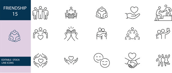 Fototapeta premium Friendship icon set. Editable line icons. Vector illustration.