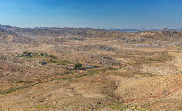 Panoramic View of High Plateau and Remote Highland Village in Taurus Mountains