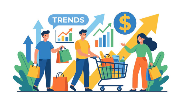 People shopping online with growing trends and increasing sales