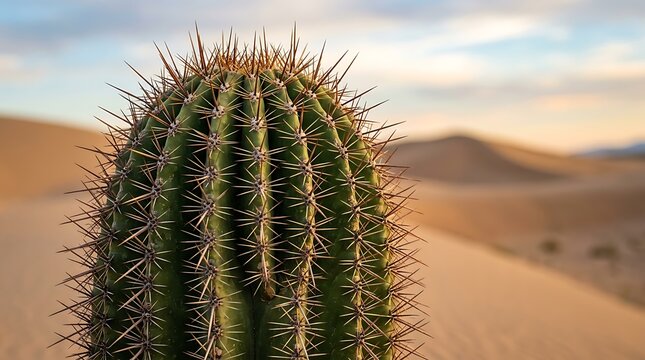 Cactus plant in desert landscape scene.