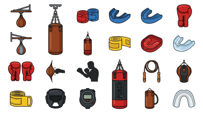 Boxing Sports Equipment Icons.