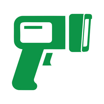 Green Thermometer Gun Icon Representing Temperature Measurement and Health Screening