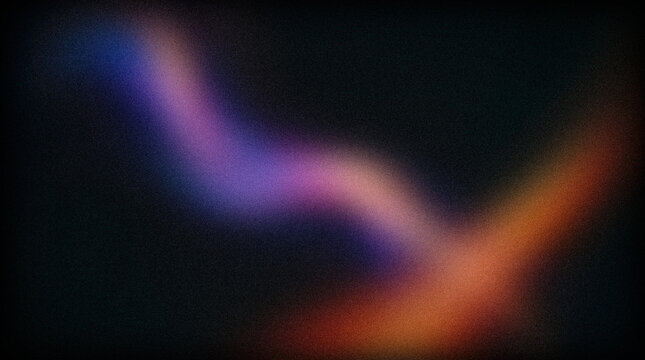Vibrant purple and orange lights swirl in a dark abstract scene.
