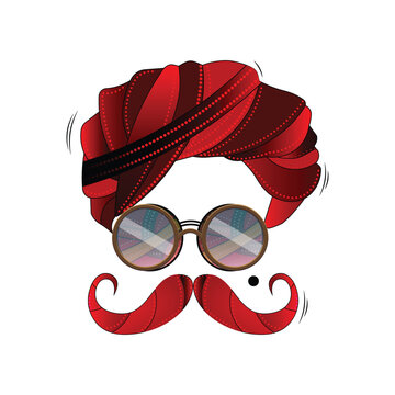 Rajasthani Pagri and Mustache Royal Rajput Culture Vector