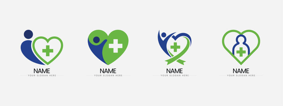 Set of medical and healthcare logo concepts with human and heart symbols