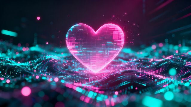 Digital heart with circuits, abstract cybernetic background, technology.