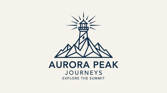 Modern geometric logo featuring a guiding lighthouse atop a stylized mountain peak, symbolizing adventure, exploration, and reaching new heights
