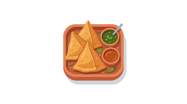 Illustration of Crispy Samosas with Chutney Dips