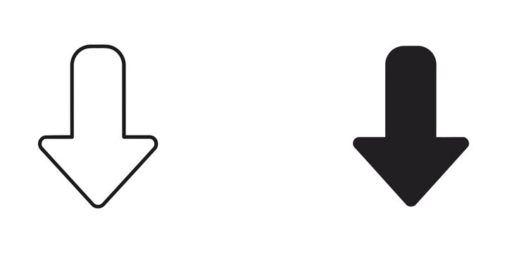 Outline and Solid Downward Arrows on White Background Indicating Directional Movement Decrease