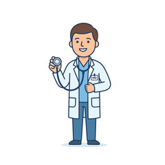 Fototapeta premium Friendly Male Physician Holding a Stethoscope in a Professional Medical Uniform Vector Illustration