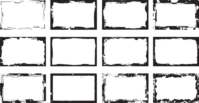 Grunge Rectangle Border Set and Distressed Photo Frame Textures Bundle