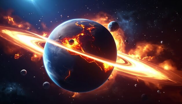 Exploding Planetary Ring in Space