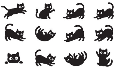Obraz premium Black Cat Silhouette Vector Set with Playful and Halloween Cat Poses