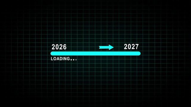 Loading bar from 2026 to 2027 new year transfer animation. New year 2026 loading bar animation Year changing from 2026 to 2027. New year, annual plan, growth strategy, business planning 4k video...