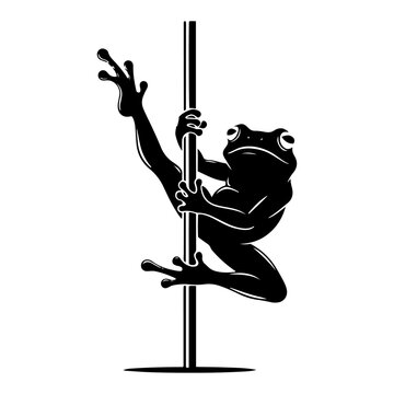 Frog pole dancing on a vertical pole in humorous minimalist style