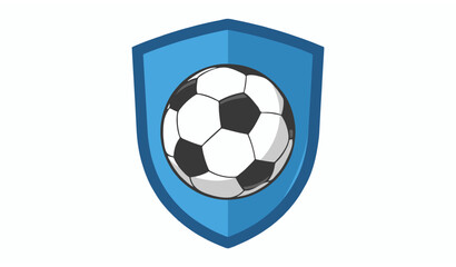 Fototapeta premium Soccer ball and blue shield sports emblem vector illustration