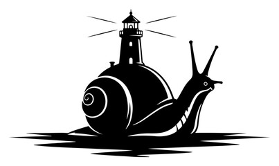 Giant snail carrying a lighthouse as its shell in surreal minimalist style © Aurora