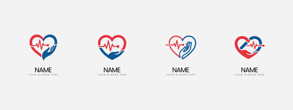 Heartbeat ekg pulse line in hand medical logo concepts with healthcare, hospital
