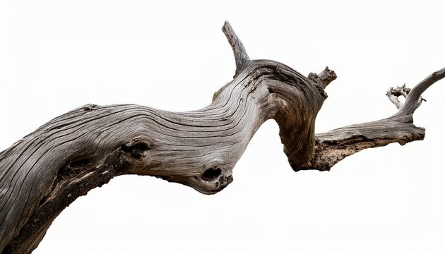 twisted dead tree trunk isolated on white background