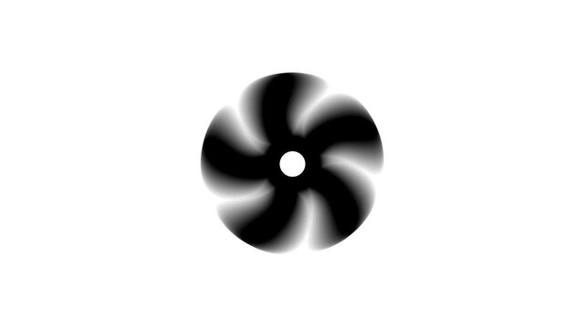 A five-bladed propeller rotates with increasing speed. Propeller or fan. Motion graphics animation.