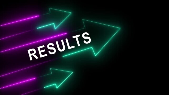 Results - arrows with text and female with chalk - summary, back background outcome, conclusion 4k video...