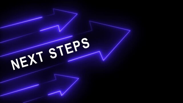 Next Steps - arrows with text and female back background with chalk 4k video...