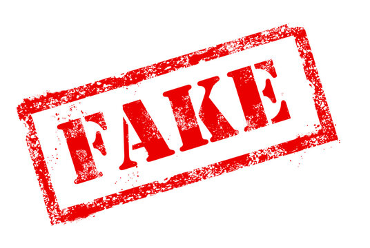 Fake content stamp, counterfeit or misleading photo or video, forgery, vector