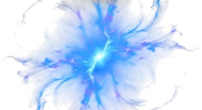 Abstract blue energy burst with swirling light trails and a bright center during a cosmic event