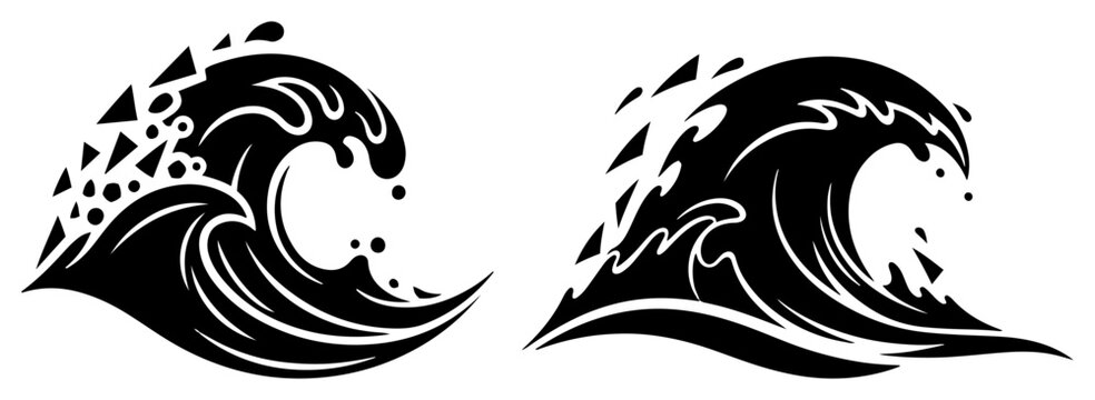 Ocean waves breaking into geometric fragments in dynamic vector style