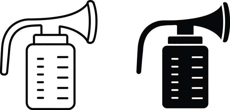 Breast Pump Icon Set in Solid and Line Styles for Maternal Care, Nursing, and Baby Feeding Applications