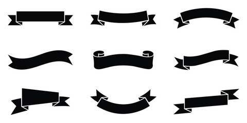 Set of nine vintage ribbon banners and decorative scrolls © Md Sharif Mia