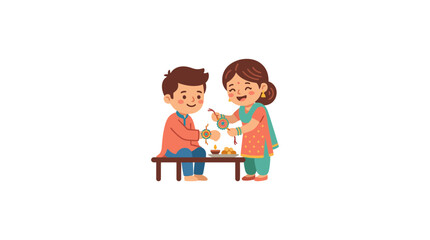 Obraz premium Cute Children Sharing Flowers Sitting on Bench Vector Illustration