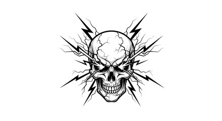 Fototapeta premium Human skull with dual lightning bolts design.