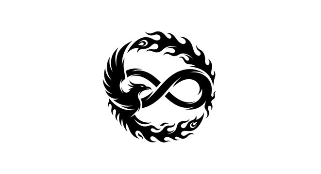 Infinity symbol entwined with flaming tribal dragon wings.