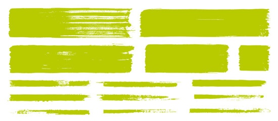 Organic green brush label set. Eco bio farm tags, vegan badge text box frames, natural plant bg. Thick and thin paint stroke, grunge texture, hand drawn vector healthy food banner, sticker, stamp set © babayuka