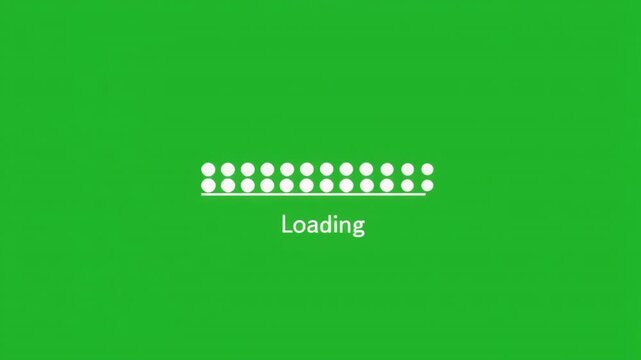 Animated loading screen on a green background with a progress bar and the word loading