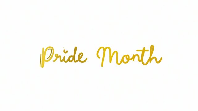 Pride month One line continuous animated typography intro outro animation video, hand drawn calligraphy lettering monoline vintage text  hand drawing golden type on white background bg backdrop campai