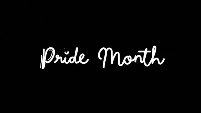 Pride month One line continuous animated typography intro outro animation video, hand drawn calligraphy lettering monoline vintage text  hand drawing white type on black background bg backdrop campaig
