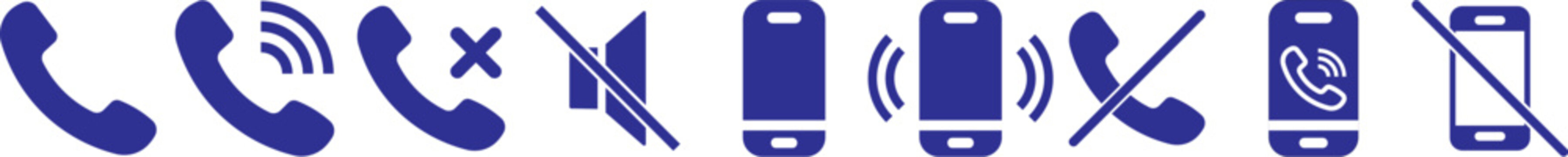 phone call and mobile communication line icons set, telephone incoming outgoing missed call voice mail mute silent ring smartphone message chat and contact vector outline icon. Phone icons collection.